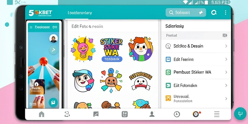 Screenshot antarmuka 55KBET menampilkan fungsi pembuat stiker WA yang intuitif.