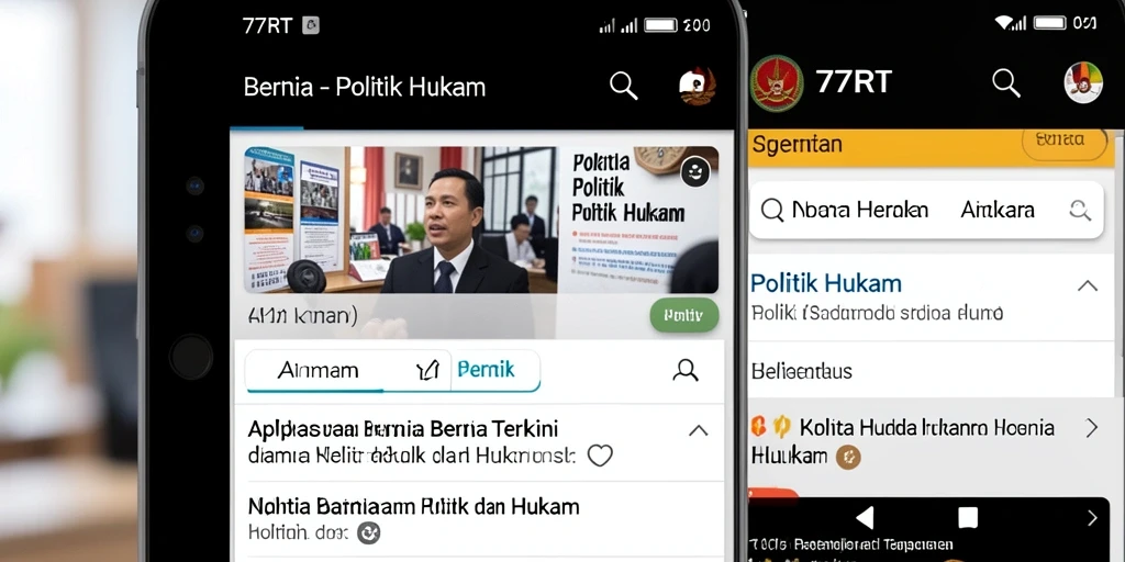 Antarmuka aplikasi 77RT yang menampilkan berita politik dan hukum.