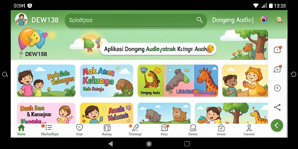 Antarmuka DEWI138 yang ramah anak untuk mendengarkan dongeng audio.