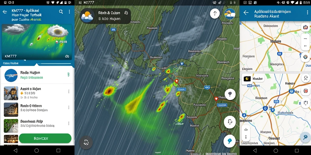 Antarmuka KM777 yang menampilkan radar hujan secara jelas.