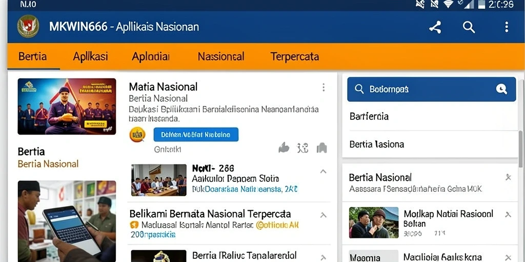 Tampilan antarmuka aplikasi MKWIN666 dengan berita-berita nasional terbaru.