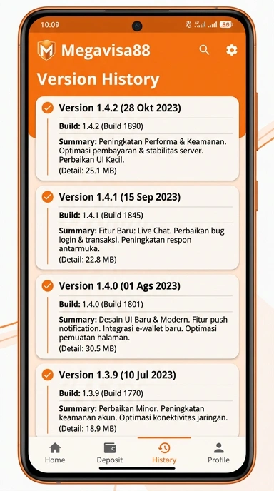 Riwayat Versi Terkini megavisa88 untuk Pengguna Android
